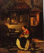 Henri Leys Woman Plucking a Chicken in a Courtyard oil painting reproduction